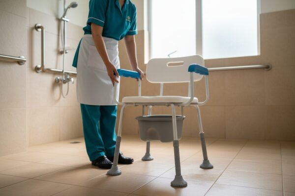Aluminum safety shower chair for home care users distributed through Malaysian medical suppliers (ID#3)