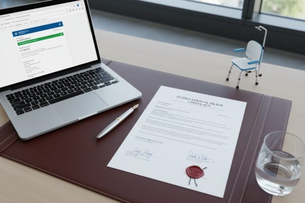 Professional desk with laptop concluding the guide on securing quality aluminum shower chair contracts (ID#5)